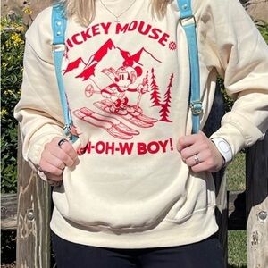 Mickey Mouse “Sn-oh-w Boy!” Sweatshirt with Red Ski Graphic